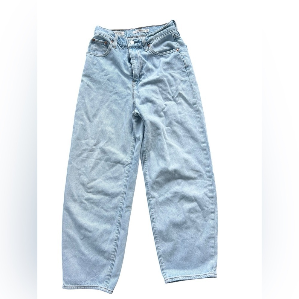 Levi's Premium Balloon Leg Jeans Light Wash Blue High Rise Waist Dad Jokes 24x26 - Picture 4 of 11